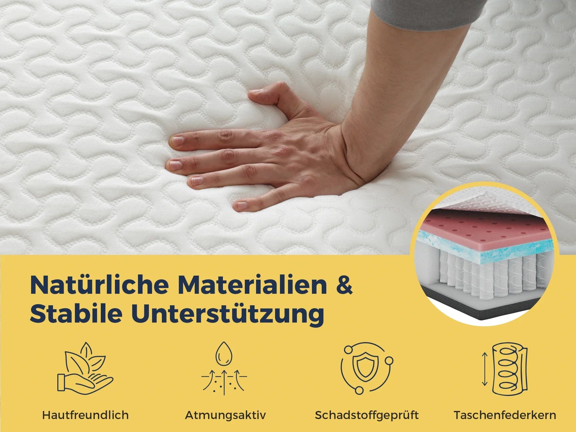 Weiche Matratze mit Taschenfederkern und natürlichen Materialien – hautfreundlich, atmungsaktiv, schadstoffgeprüft