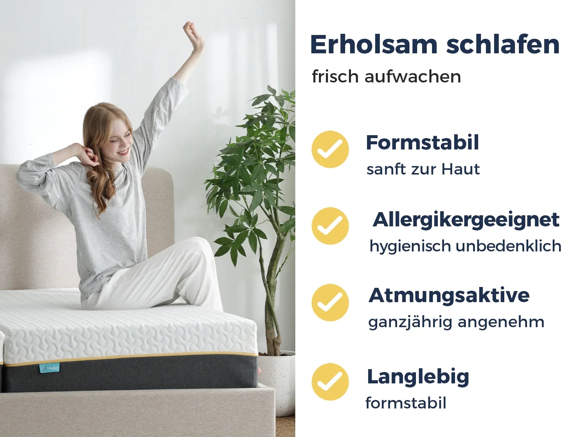 Erholungsschlaf auf formstabilem, allergikerfreundlichem Matratzen-Set mit atmungsaktivem Komfort