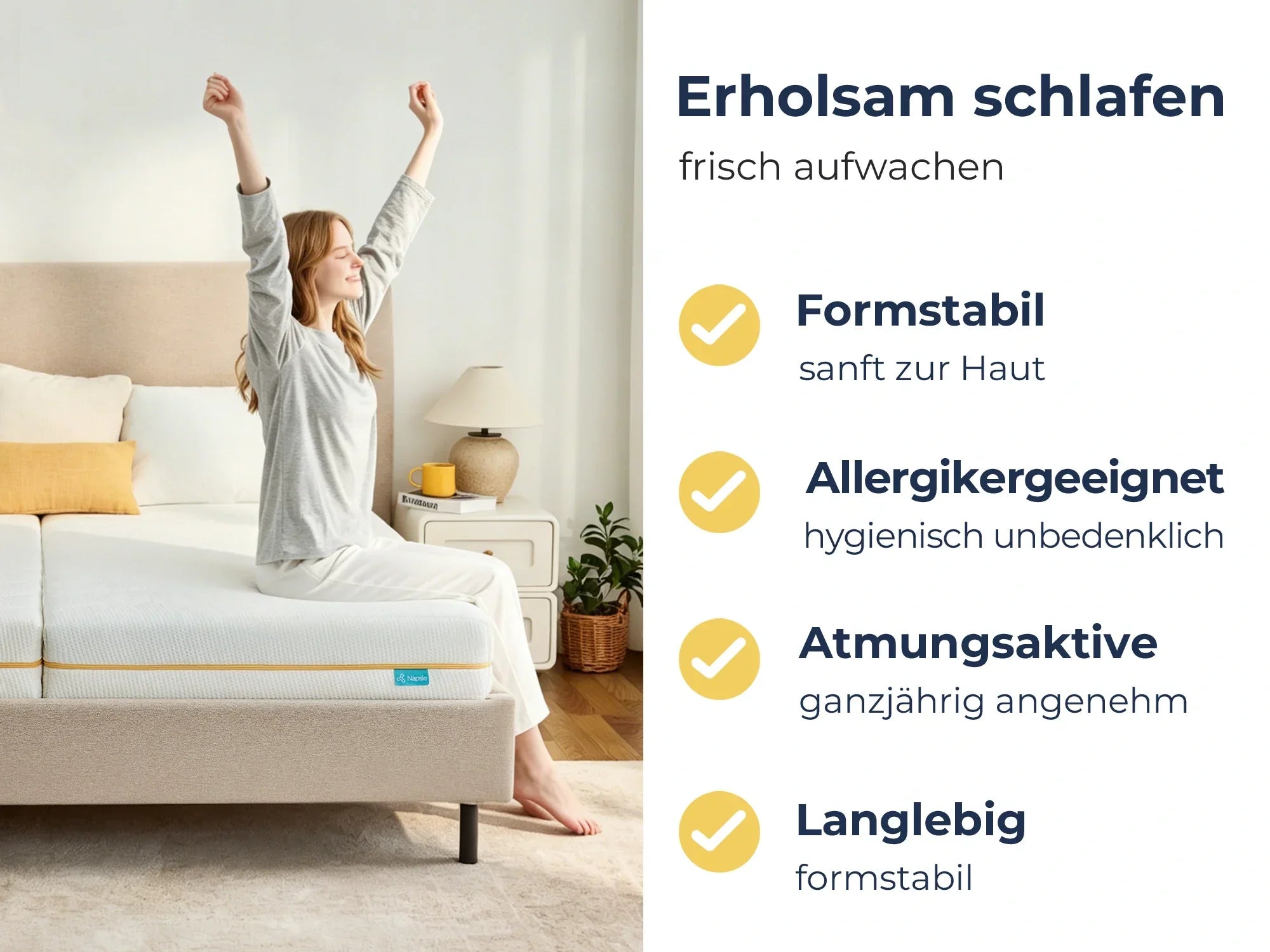 Erholungsschlaf auf formstabiler, allergikergeeigneter Matratze – frisch aufwachen im modernen Schlafzimmer